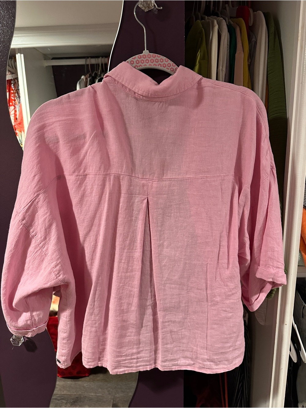 Pink Men's Lightweight Button-Up Shirt - Picture 2 of 3